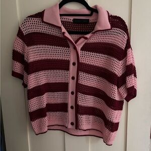 Striped Pink and Red Knit Cardigan